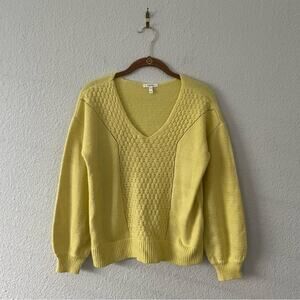 Yellow V Neck Sweater Size XS Oversized Waist Cut
